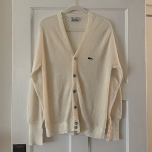 IZOD LACOSTE Vintage 70s/80s Cream/Off-White Preppy Knit Cardigan Men’s Large